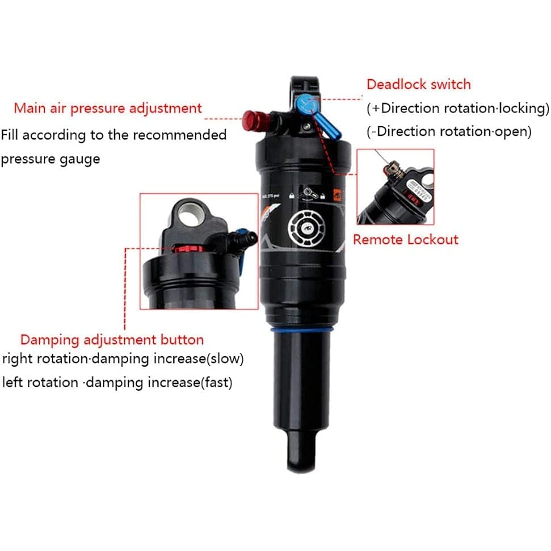 Splumzer MTB Air Rear Shock Absorber | 200mm Remote Lockout Suspension