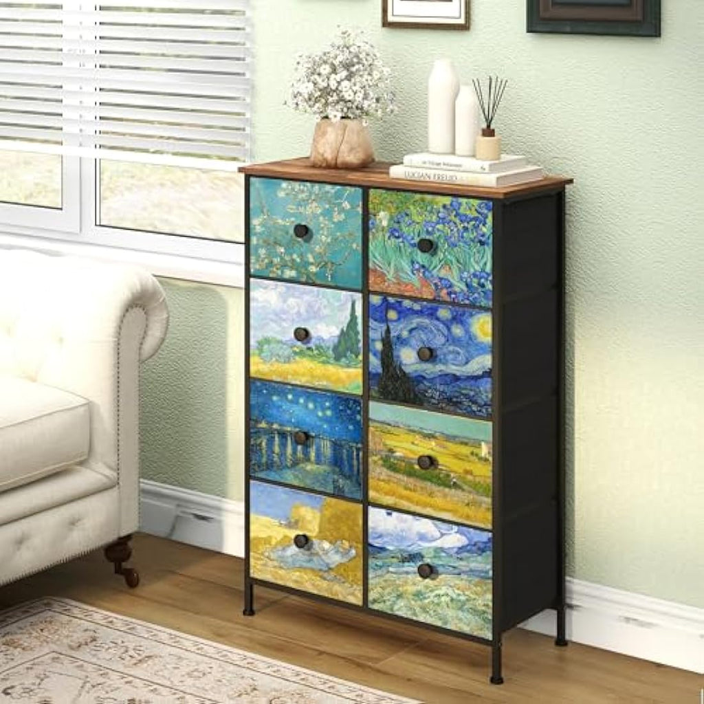 VEDECASA 8-Drawer Fabric Dresser | Van Gogh Style Storage Chest