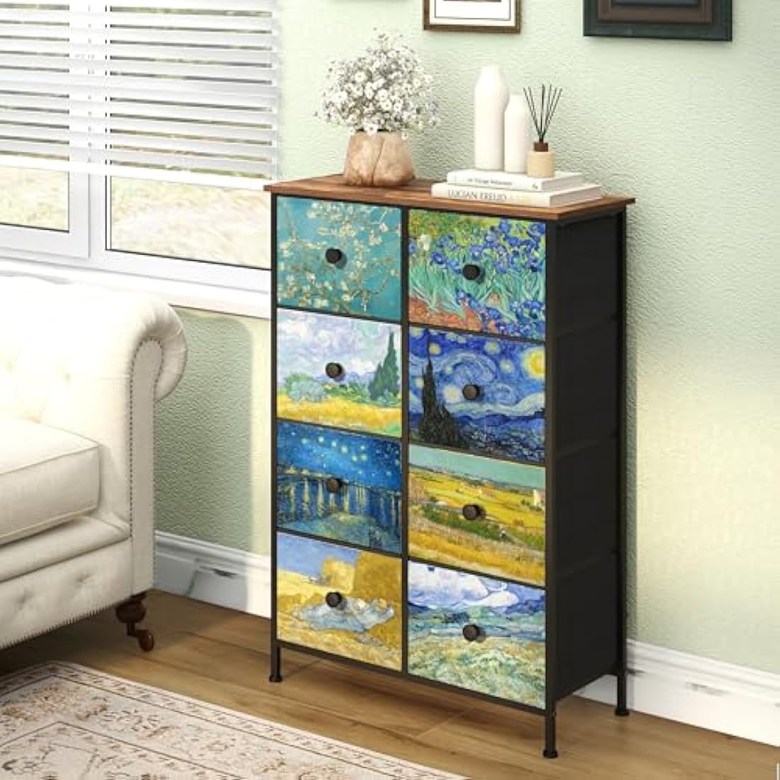 VEDECASA 8-Drawer Fabric Dresser | Van Gogh Style Storage Chest