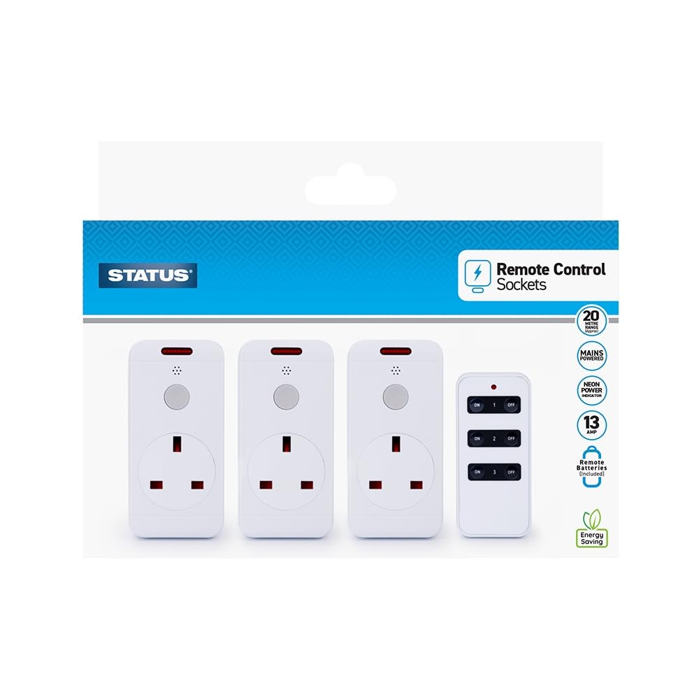 Status Remote Control Socket Pack of 3 – Wireless UK Plug in White