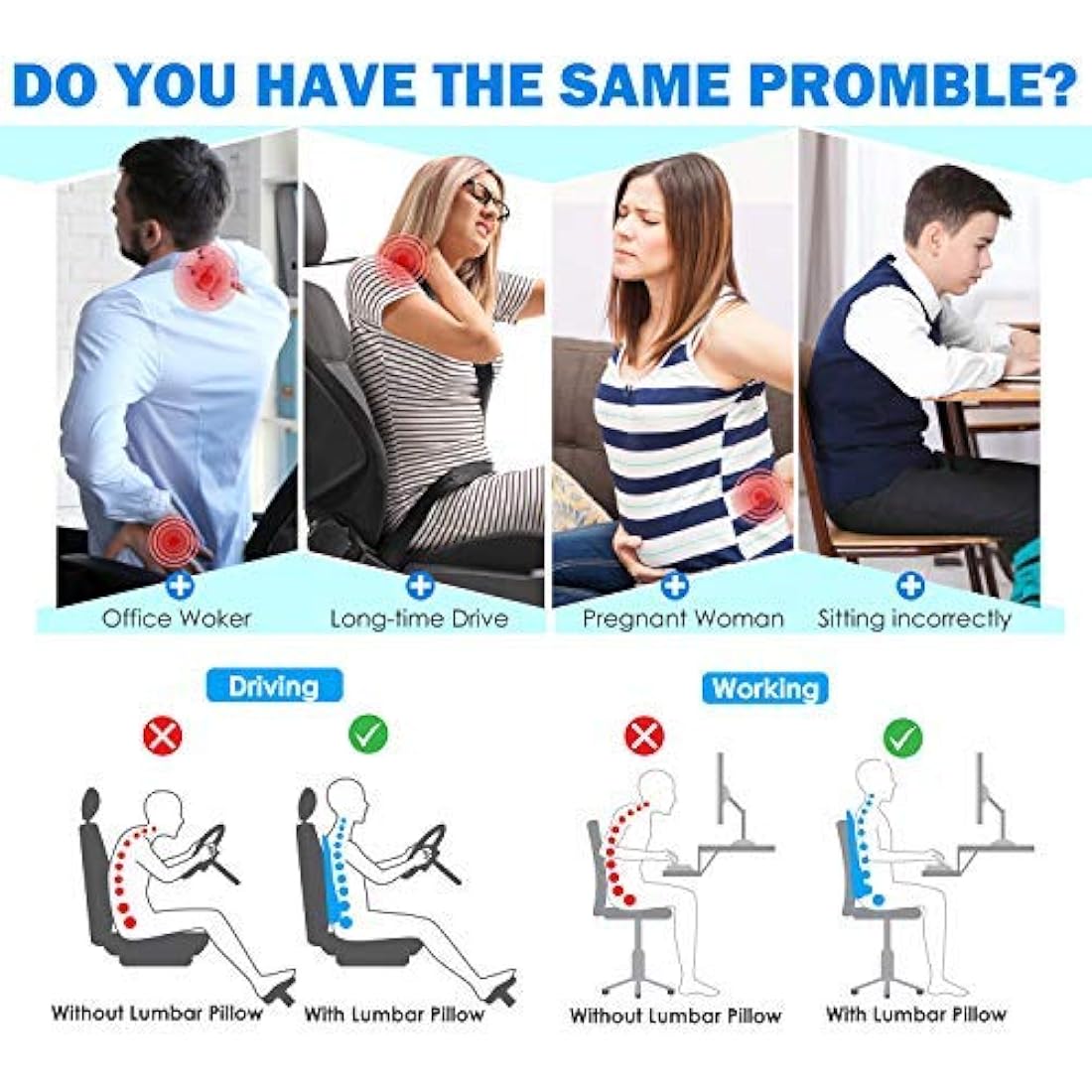 Supa Modern Lumbar Support Pillow | Memory Foam Back Cushion for Office Chair