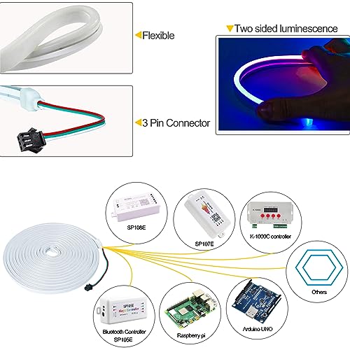 Tesfish 12V WS2811 Neon LED Strip – 5M RGB Addressable IP67 Smart Light