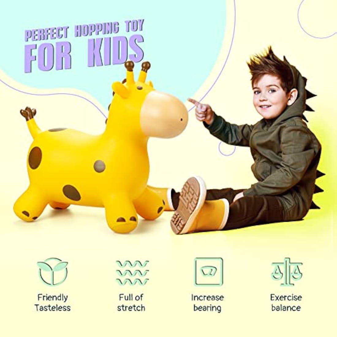 U&C Planet Inflatable Giraffe Hopper | Bouncy Ride-on Toy for Kids