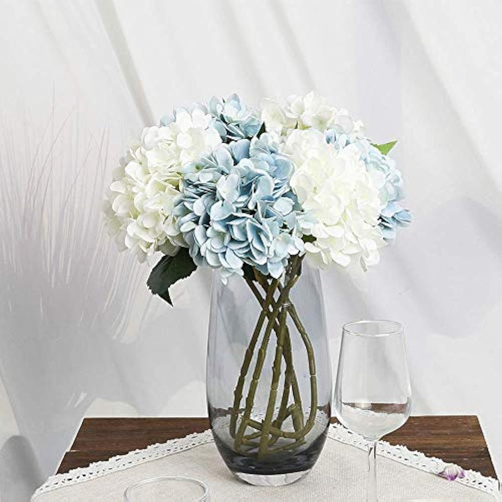 Kisflower 6Pcs Silk Hydrangea Artificial Flowers for Home Decor - Blue