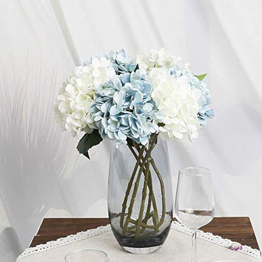 Kisflower 6Pcs Silk Hydrangea Artificial Flowers for Home Decor - Blue