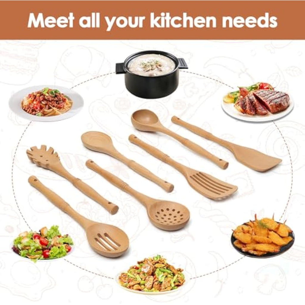 Jolof Store Beech Wood Cooking Utensils Set – 7 Piece Kitchen Spoons