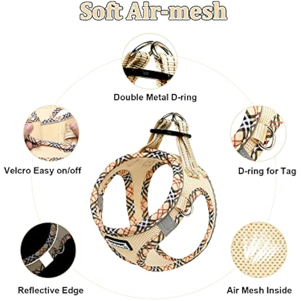 DORAMIO Step-in Dog Harness and Leash Set | Reflective Mesh Vest – Beige
