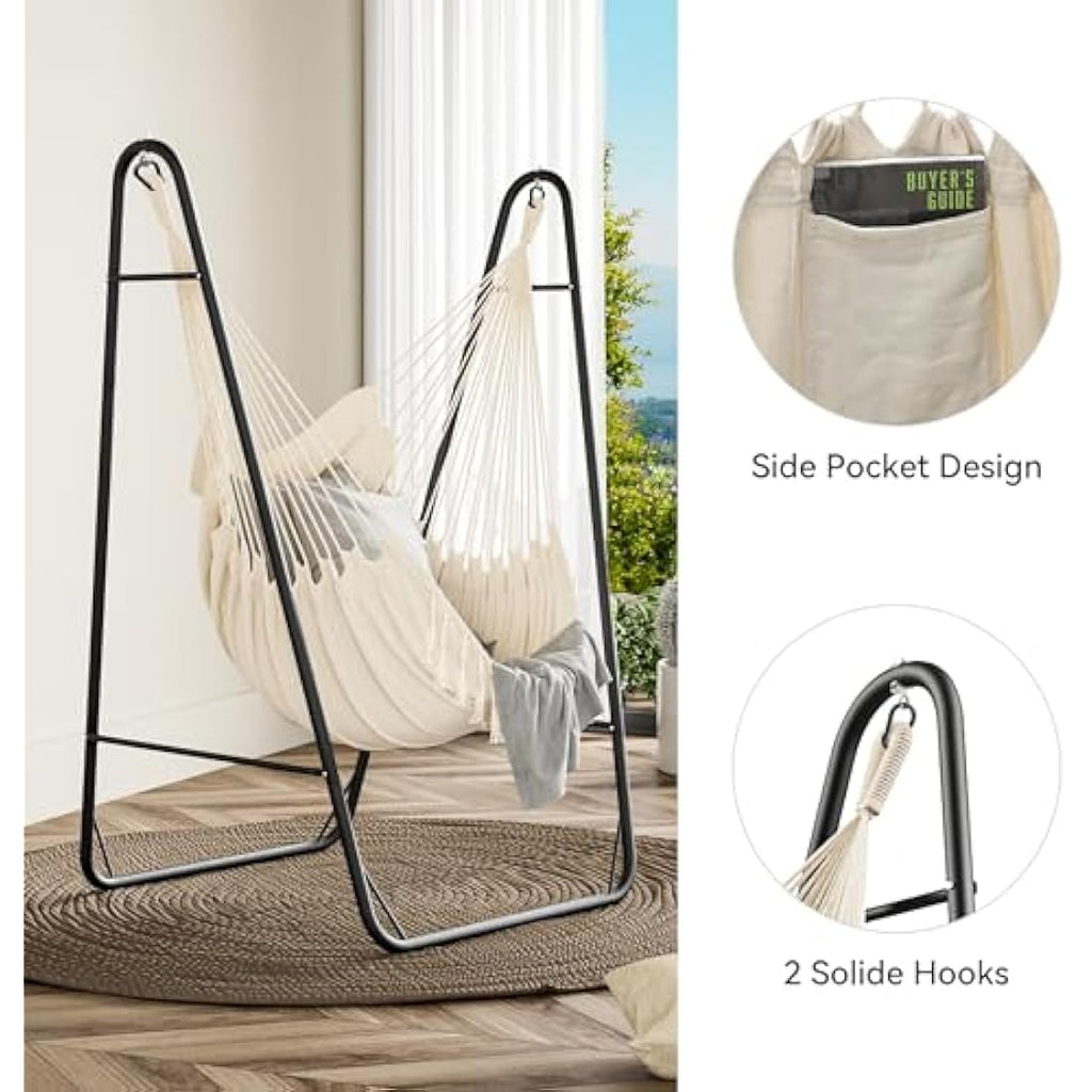 YITAHOME Hammock Chair with Stand | White Steel Frame Swing for Patio
