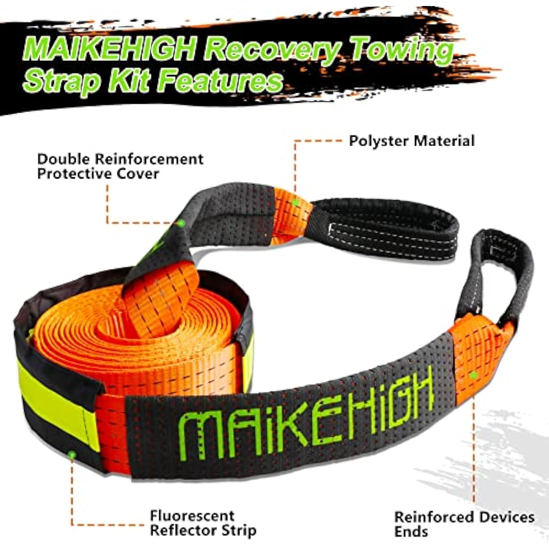 MAIKEHIGH 10 Ton Off-Road Recovery Tow Strap – 5M Heavy Duty Rope Kit