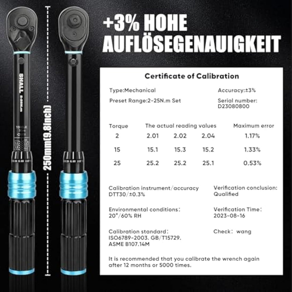 Shall 1/4" Torque Wrench Set | 2-25Nm 21-Piece Bike & Motorcycle Kit