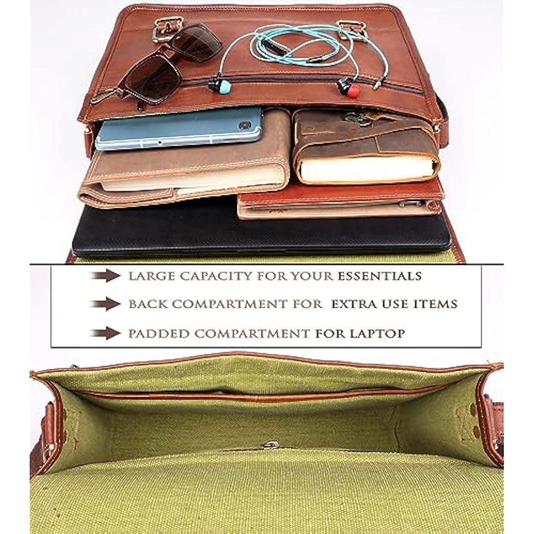 Full-Grain Leather Laptop Messenger Bag – 14 Inch Satchel