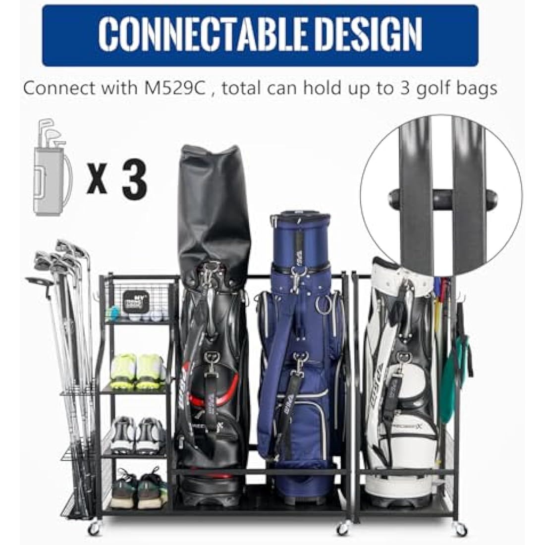 Mythinglogic Golf Storage Rack – Extra Large Rolling Organizer with Wheels