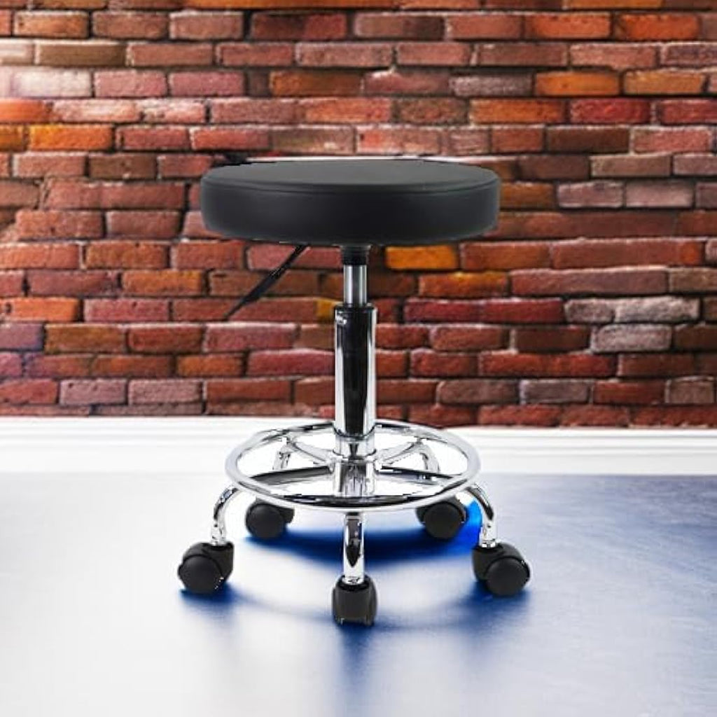 KKTONER PU Leather Rolling Stool - Adjustable Swivel Salon Chair with Footrest