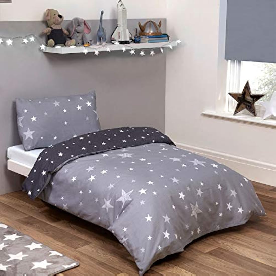 Galaxy Stars Kids Reversible Duvet Cover Set – Charcoal Single