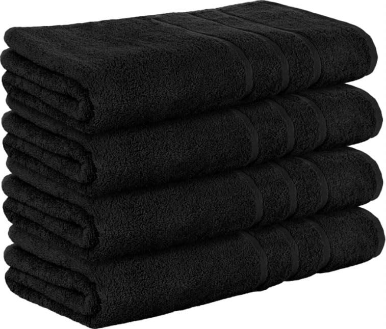 The Living Looms 4-Pack Cotton Bath Towels – Quick Dry & Absorbent, Black