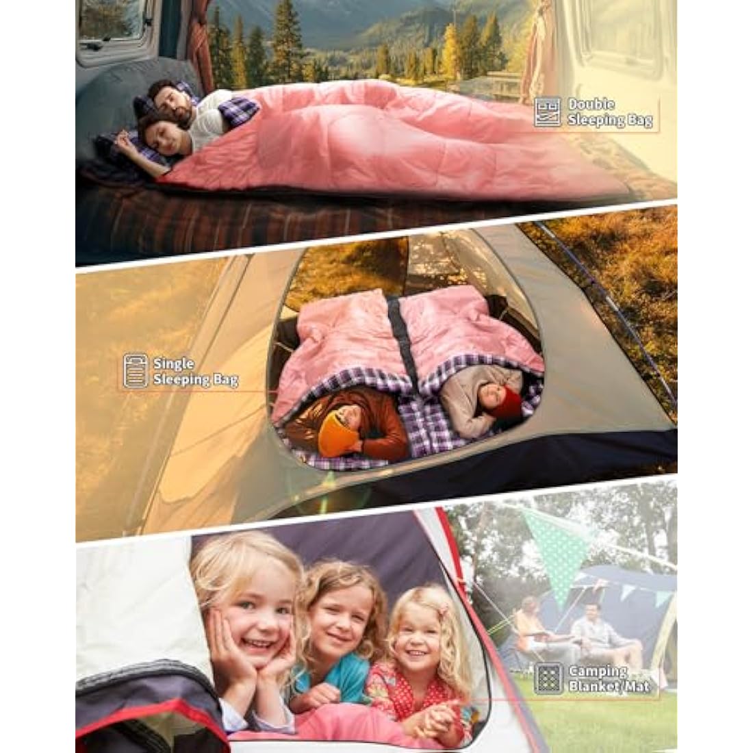 Sportneer Double Sleeping Bag | 3-Season Waterproof 2-Person Camping Gear