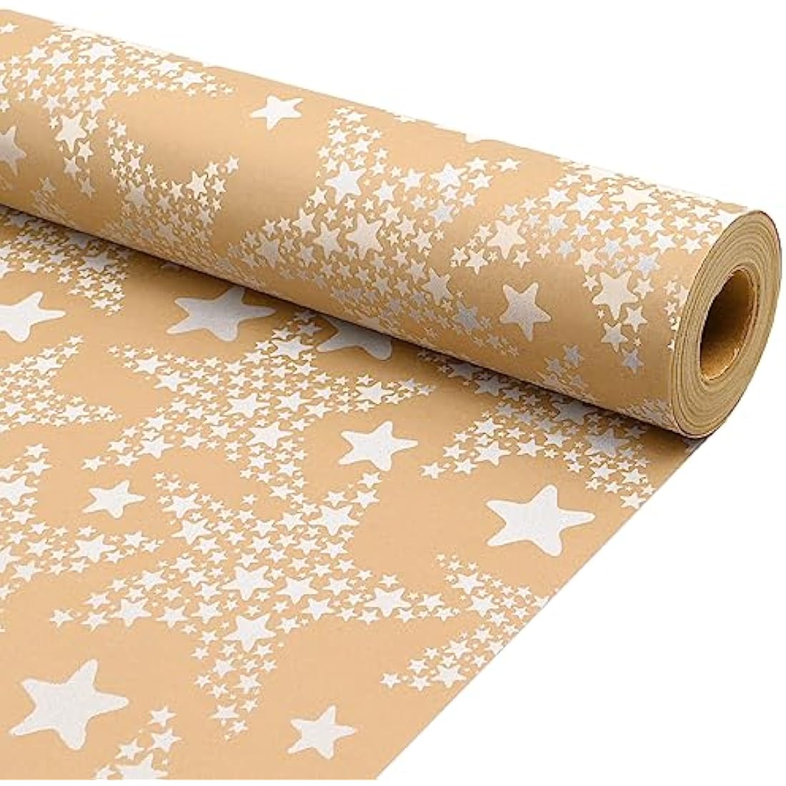 Topeedy White Star Kraft Gift Wrapping Paper Roll - 43cm x 15m Recycle