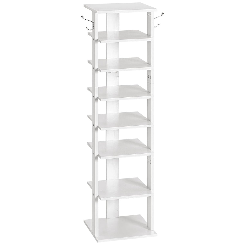 HOOBRO 8-Tier Narrow Shoe Rack – Tall White Wooden Vertical Storage Tower