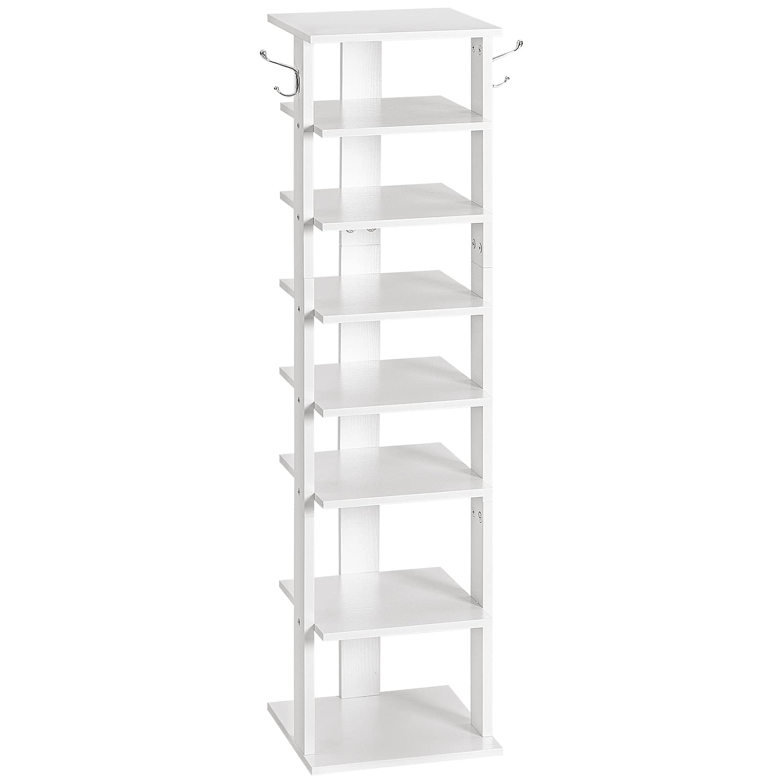 HOOBRO 8-Tier Narrow Shoe Rack – Tall White Wooden Vertical Storage Tower