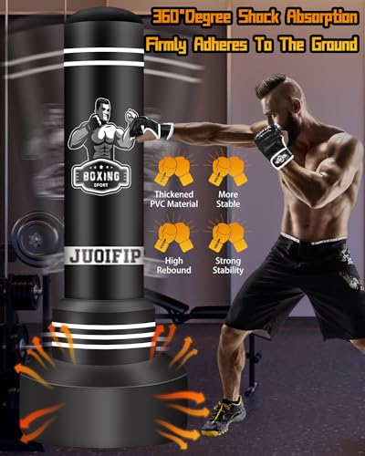 JUOIFIP 180cm Freestanding Punching Bag Set with Gloves & Electric Pump