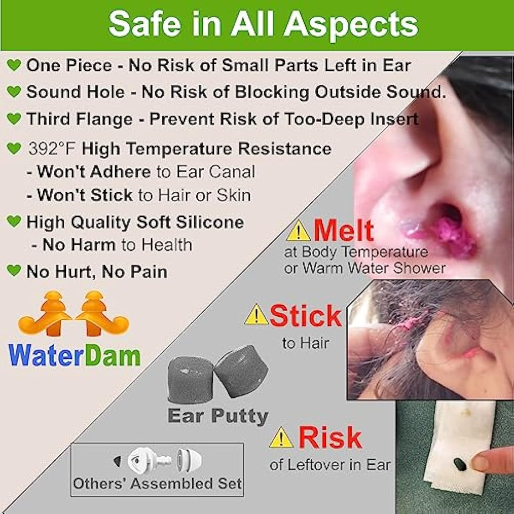 WaterDam Swimming Earplugs | Waterproof Reusable Silicone - 3 Pairs