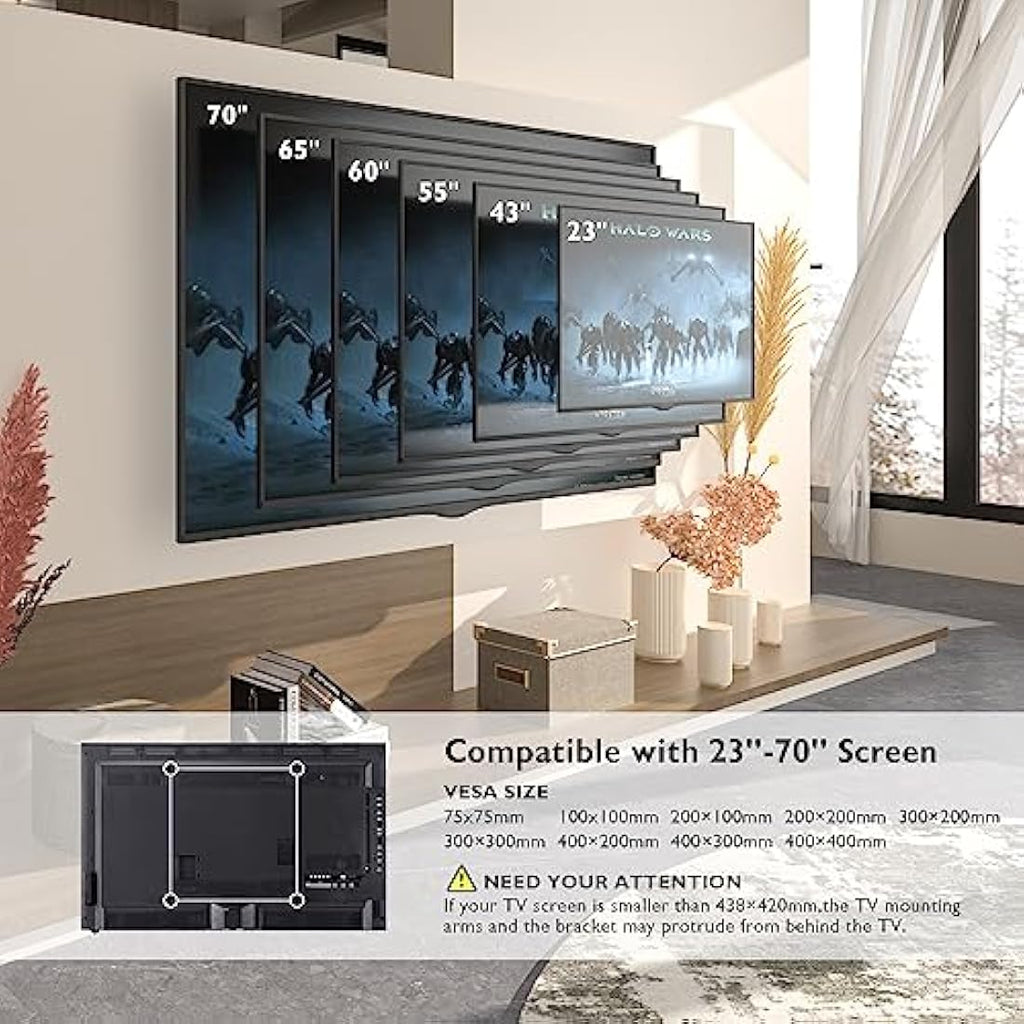 BONTEC Full Motion TV Wall Mount | 23-70 Inch Swivel & Tilt Bracket