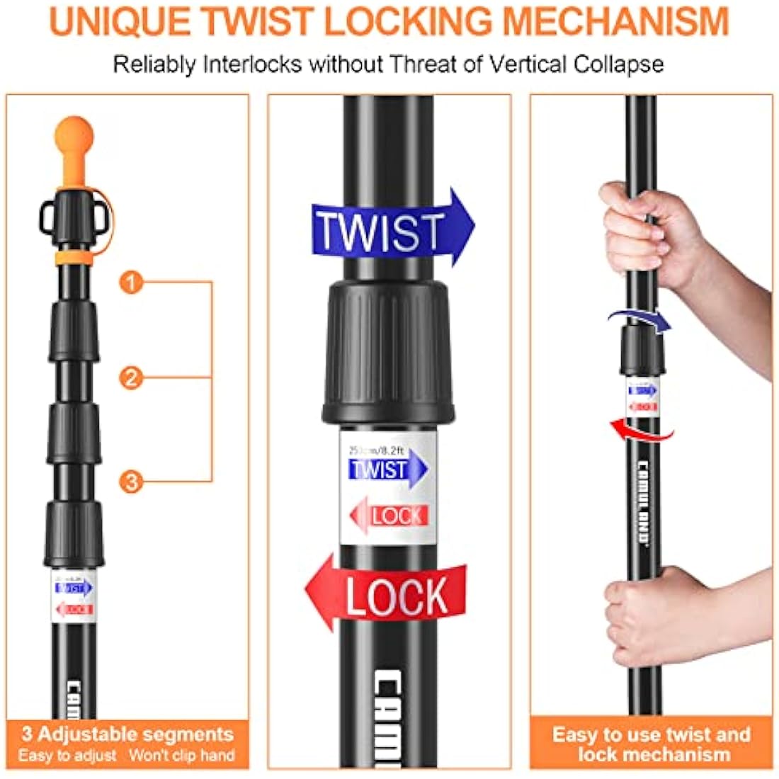 CAMULAND Heavy Duty Tarp Poles | Adjustable Aluminum Telescoping Tent Poles