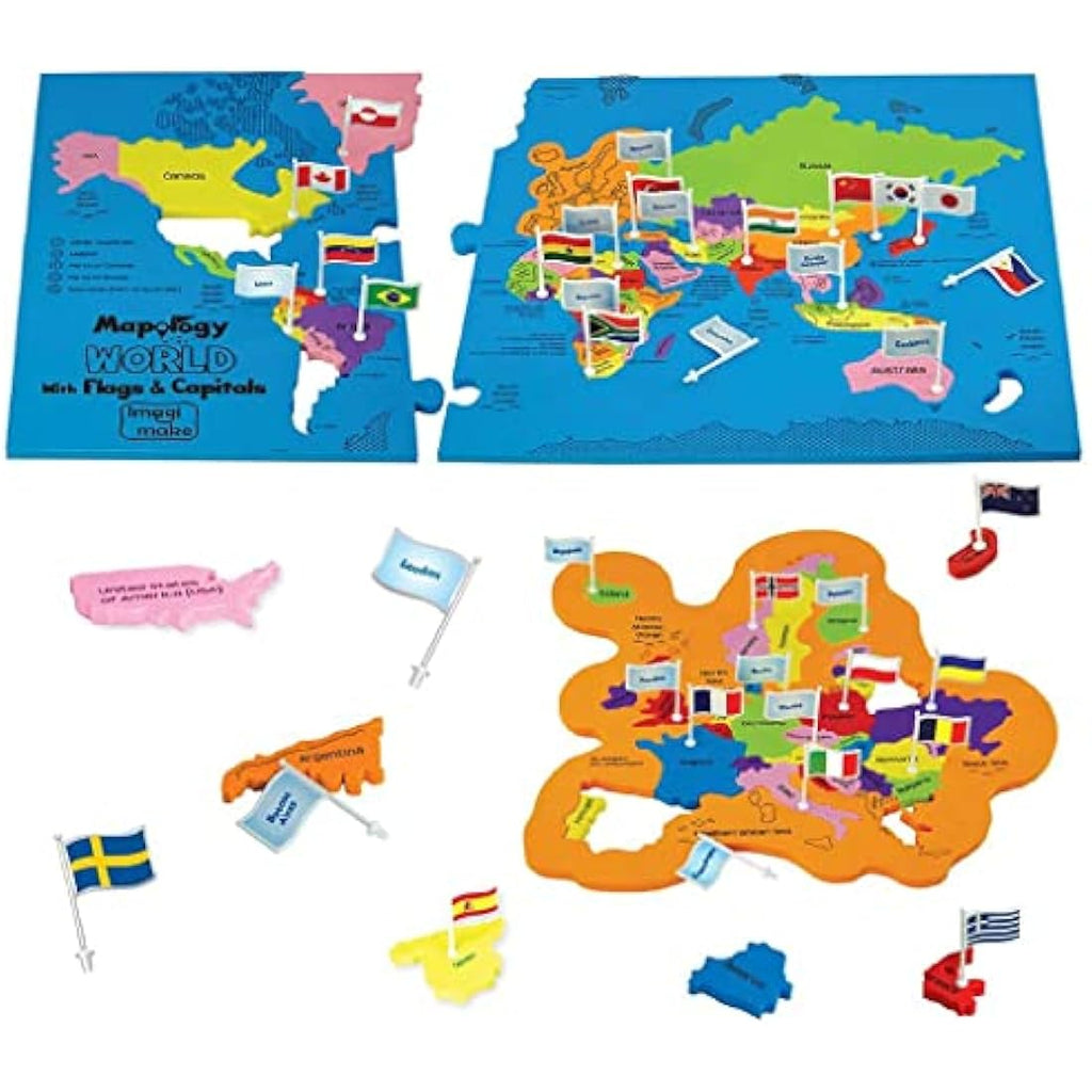 Imagimake Mapology World Map Jigsaw Puzzle with Flags & Capitals – 78 Pieces