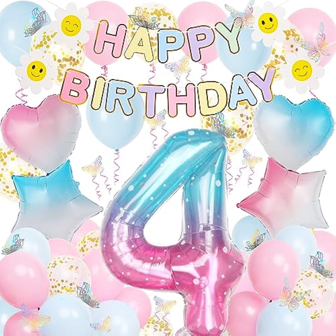 4th Birthday Decorations - Gradient Number 4 Balloon & Banner