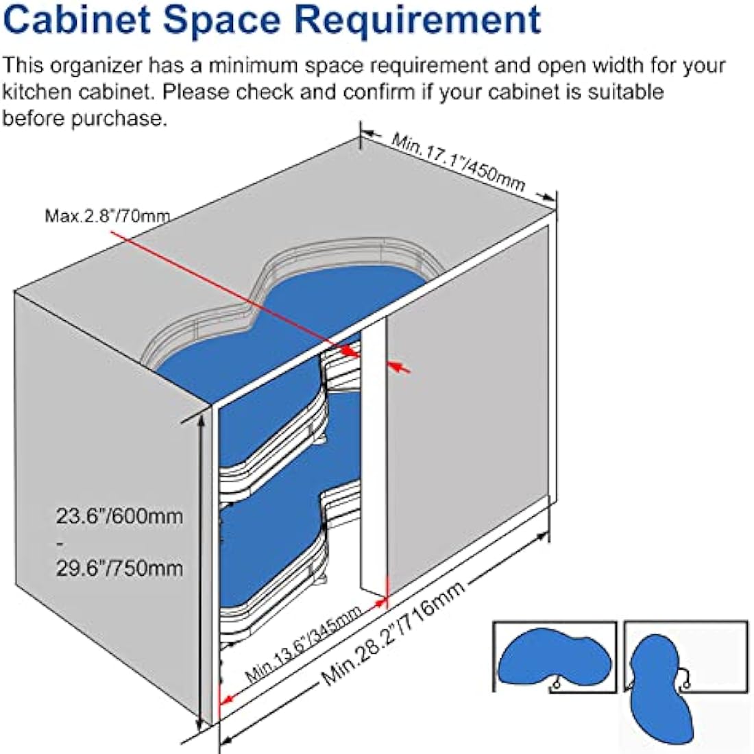 VADANIA Blind Corner Cabinet Organizer - 2-Tier Soft Close Swing Tray