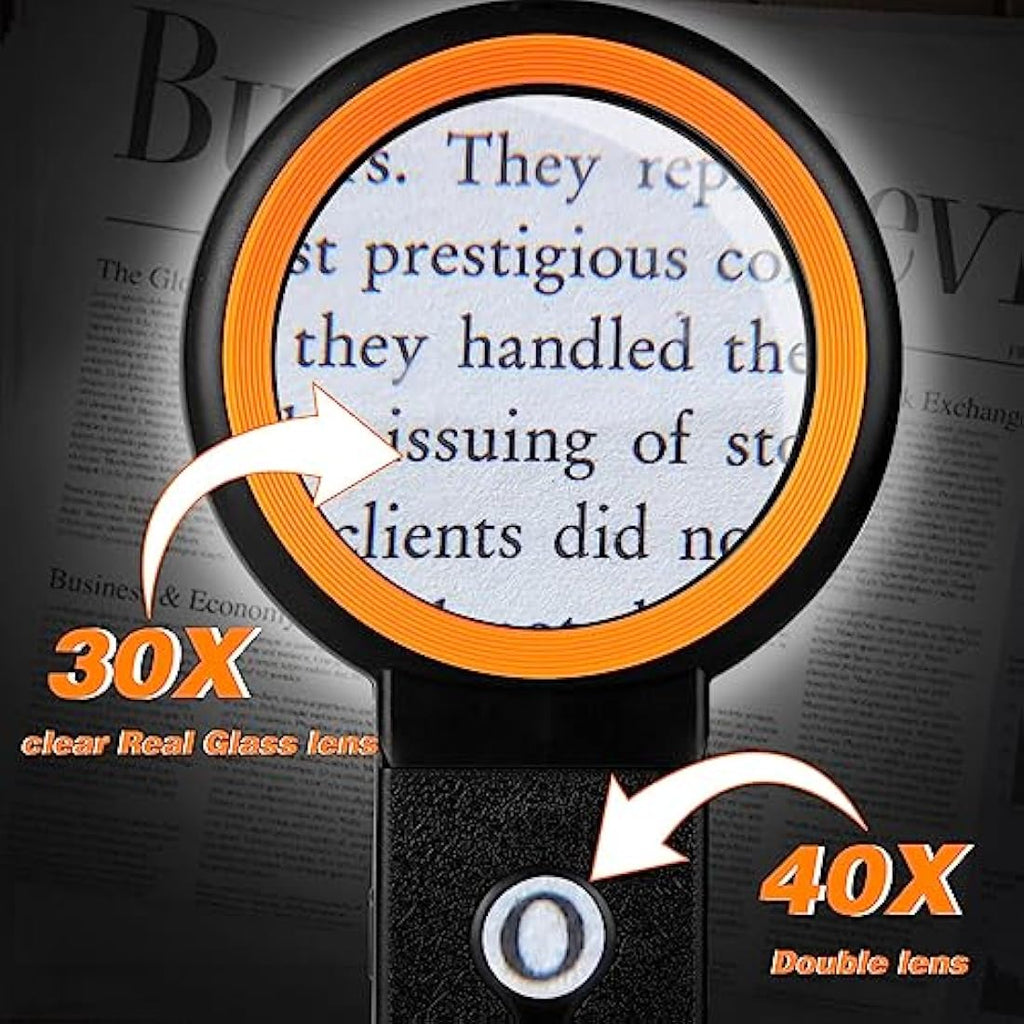 30X 40X Magnifying Glass with 18 LED Light and Folding Stand
