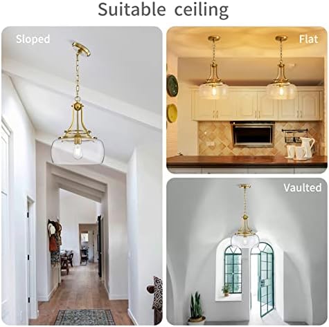 WUZUPS Brushed Gold Industrial Pendant Light | Round Glass Farmhouse Chandelier