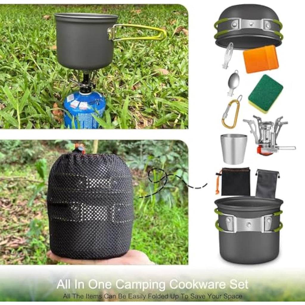 AUTOPkio 12-Piece Camping Cookware Set with Portable Gas Stove