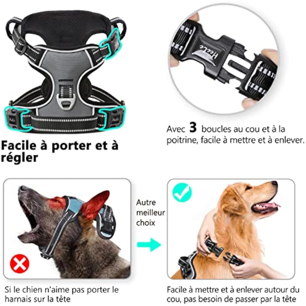 HEELE No Pull Dog Harness – Reflective Padded Training Vest, Grey, M