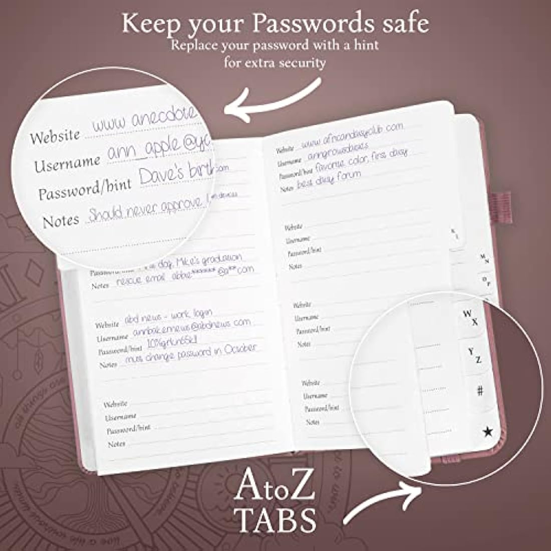 Password Book with Alphabetical Tabs - Rose Gold Planner