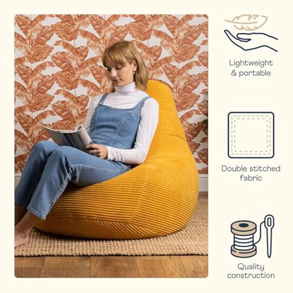 Icon Dalton Cord Recliner Bean Bag Chair - Ochre Yellow Corduroy