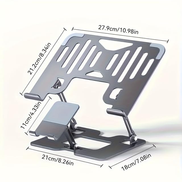 Omana Ergonomic 2-in-1 Laptop Stand with Phone Holder for Desk, Adjustable Riser, Sturdy and Portable, Fits All Laptops and Phone Silver - image 4