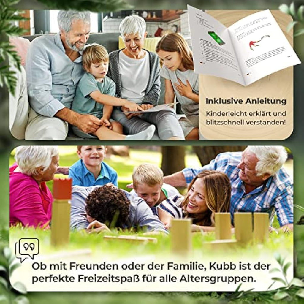 Liebholz® Kubb Wikingerspiel – FSC Gummibaumholz XL Set mit Tasche