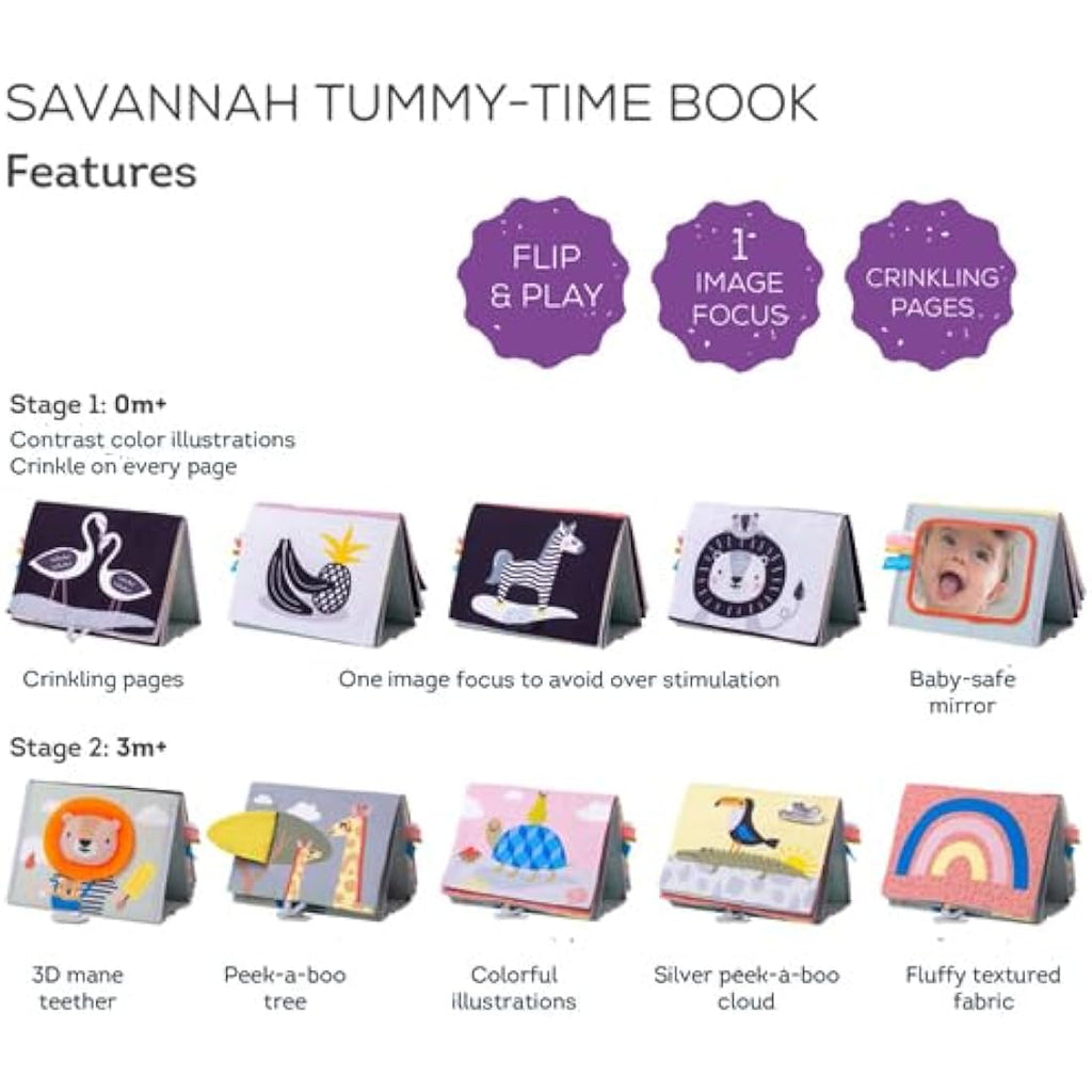 Taf Toys Savannah Tummy-Time Sensory Baby Book with Mirror & Teether