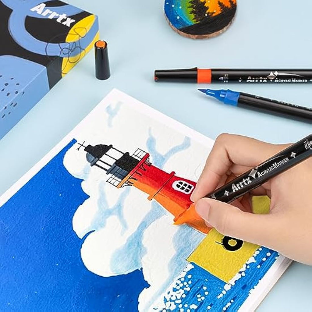 Arrtx 32 Colors Acrylic Paint Pens | Dual Tip Brush & Fine Markers