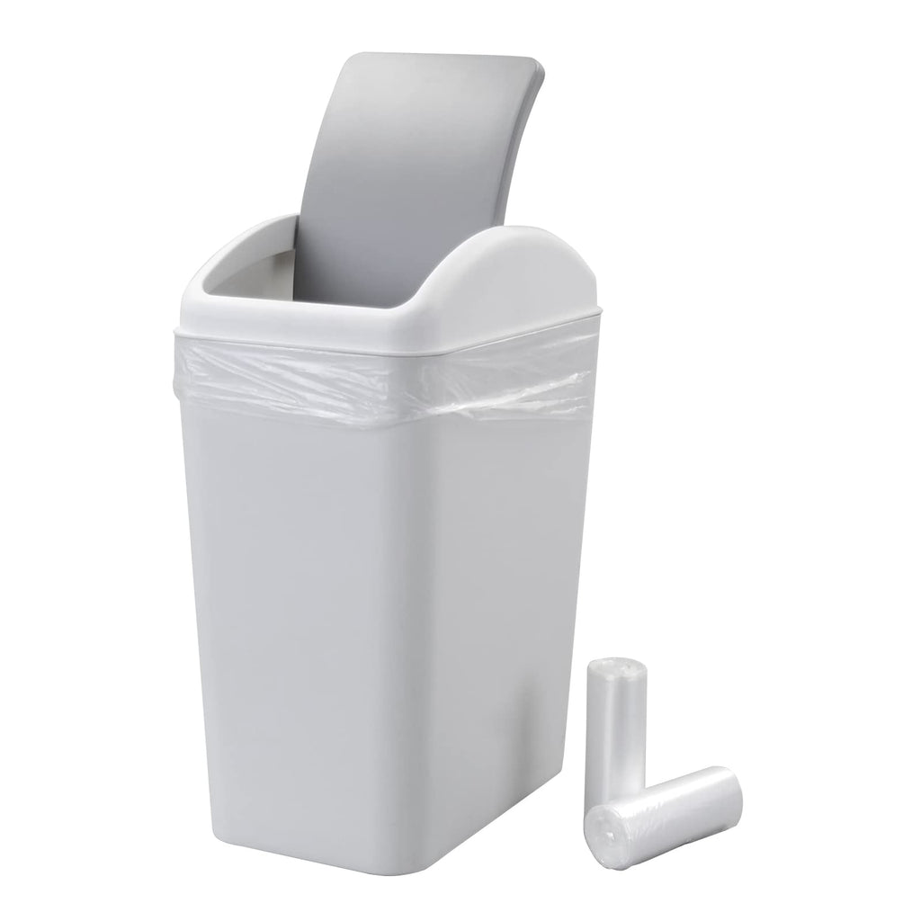 Annkky 15 L Small Bathroom Bins with 2 Rolls Bin Liners, Plastic Swing Dustbin with Lid Light grey - image 1