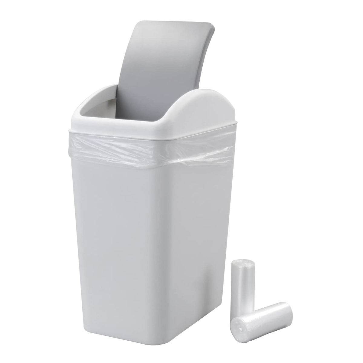 Annkky 15 L Small Bathroom Bins with 2 Rolls Bin Liners, Plastic Swing Dustbin with Lid Light grey - image 1