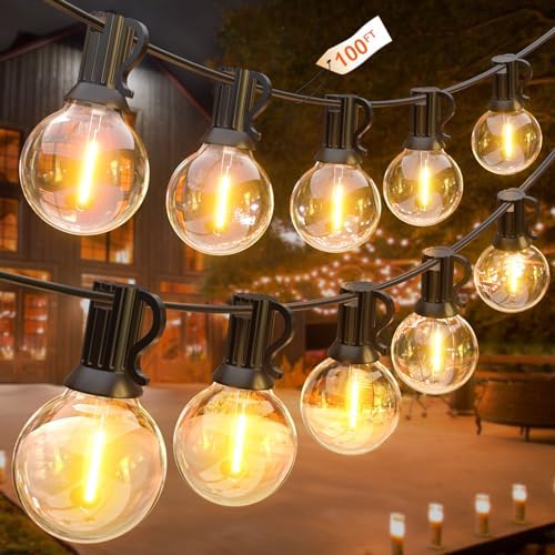 GLUROO 100FT G40 LED Outdoor String Lights – Waterproof Shatterproof Bulbs