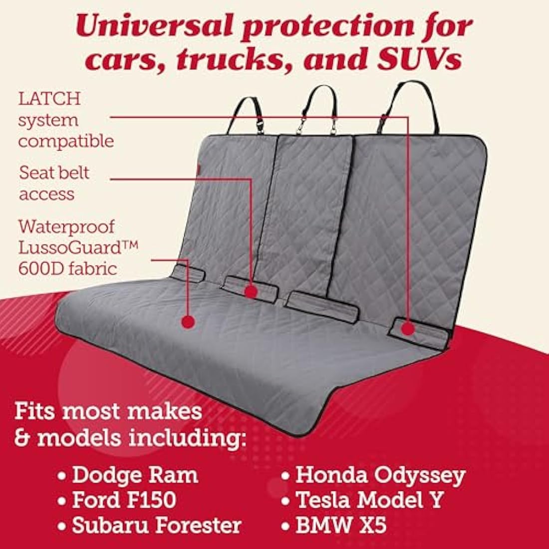Lusso Gear Dog Car Seat Cover – Waterproof Non-Slip Back Seat Protector