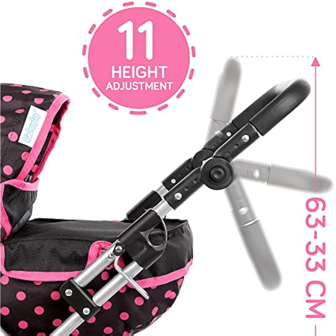 Kinderplay Dolls Pram – Adjustable Toy Stroller for Dolls up to 41cm