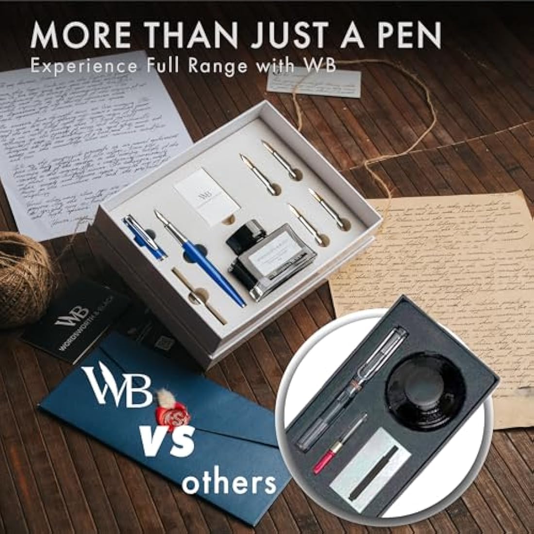 Wordsworth & Black Fountain Pen Gift Set - Blue Chrome Calligraphy Kit