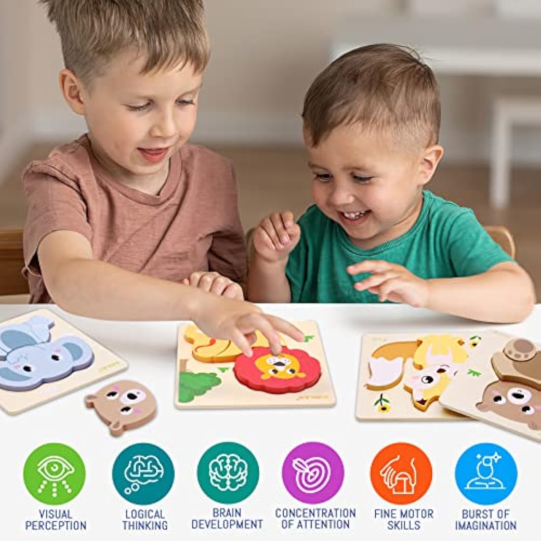 Airlab Wooden Animal Jigsaw Puzzles – Montessori Sensory Toddler Toys
