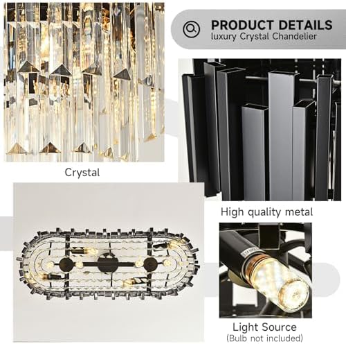 Modern Oval Crystal Chandelier – Black Pendant Light