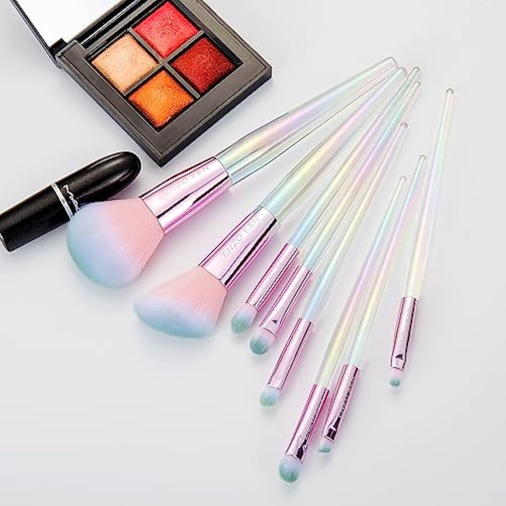 ENZO KEN Rainbow Crystal Makeup Brush Set | Professional Vegan 10pc Kit