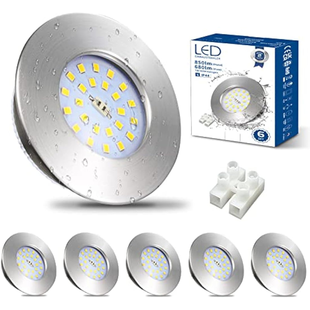 HiBay 6-Pack 7W LED Recessed Downlights IP44 Brushed Chrome Cool White